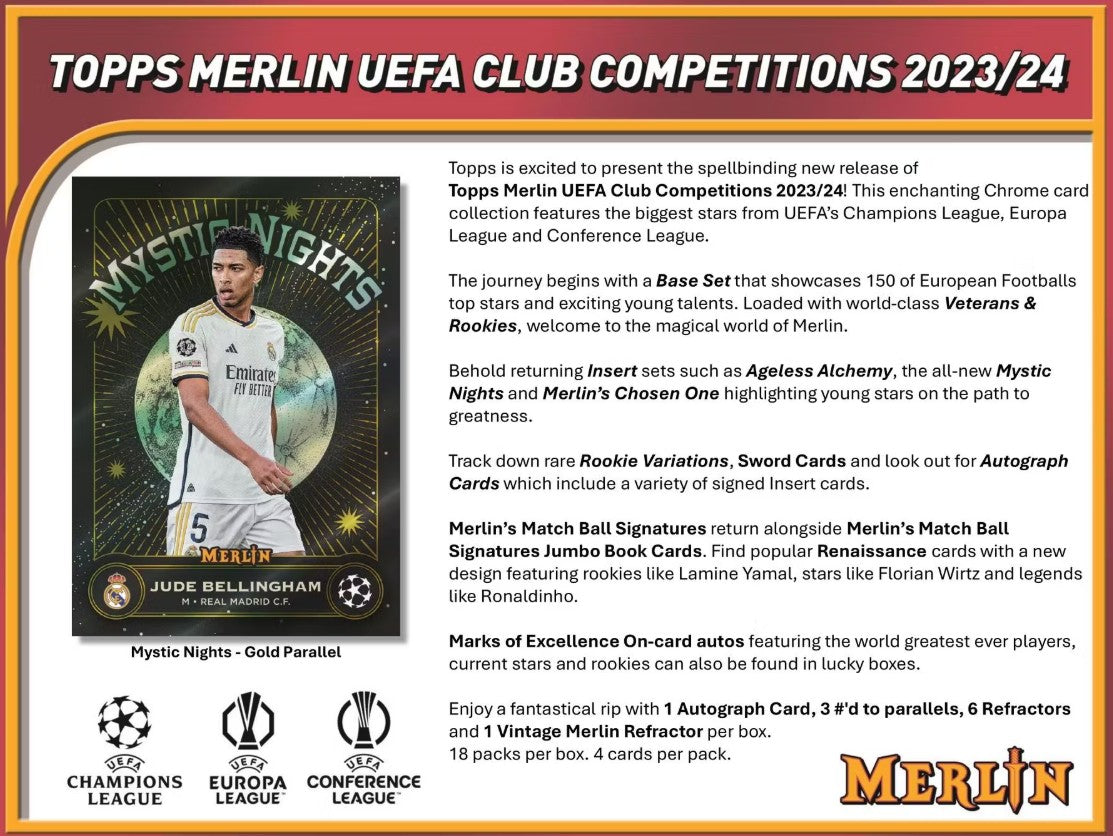 2023/24 Topps Chrome Merlin 欧洲足联俱乐部比赛足球爱好盒