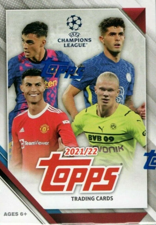 Caja Blaster de 7 paquetes de fútbol de la colección UEFA Champions League 2021/22 de Topps (¡paralelismos con láminas brillantes!)