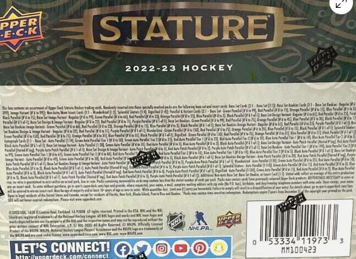 Caja de pasatiempo sellada de fábrica de hockey Stature de Upper Deck 2022-23