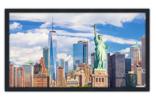 Professionally Framed Statue of Liberty New York City Skyline High-Resolution Panoramic Photo 12x22 Wall Art