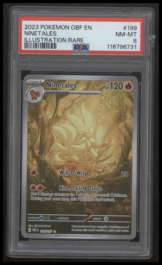 Ninetales 2023 Pokemon Obf En-Obsidian Flames #199 Illustration Rare PSA 8