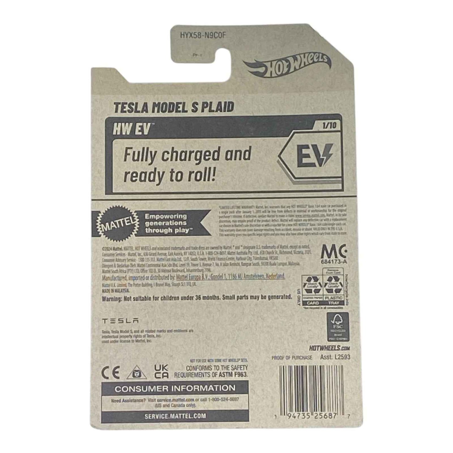 Hot Wheels Tesla Model S Plaid - EV Series 1/10