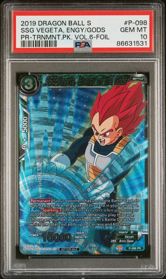 2019 DRAGON BALL SUPER OFFICIAL  SSG VEGETA, ENGY/GODS #P-098 PSA 10