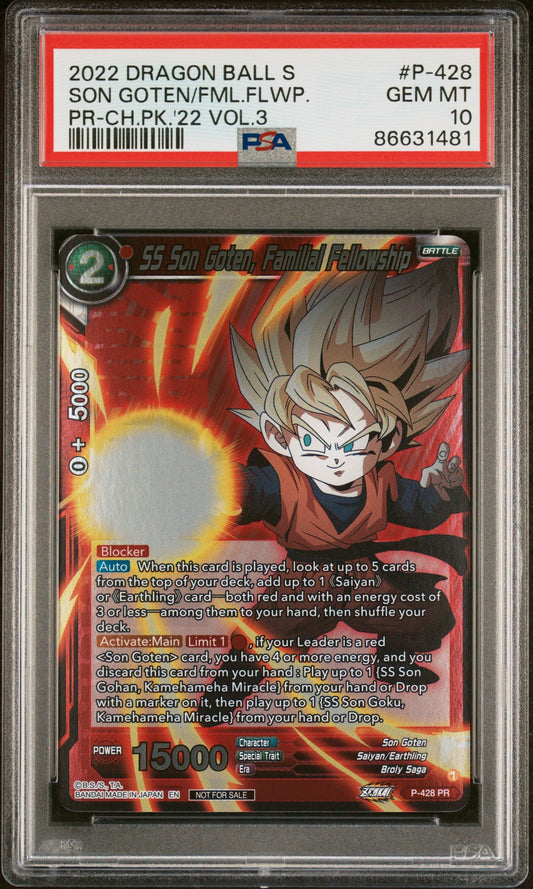 2022 DRAGON BALL SUPER SON GOTEN/FML.FLWP. #P-428 - PSA 10