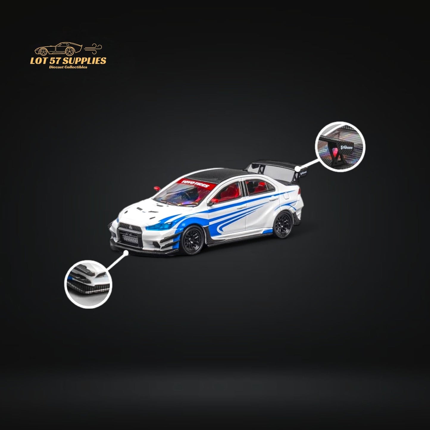 CM Model Mitsubishi Lancer Evolution X Varis White Blue Stripes 1:64