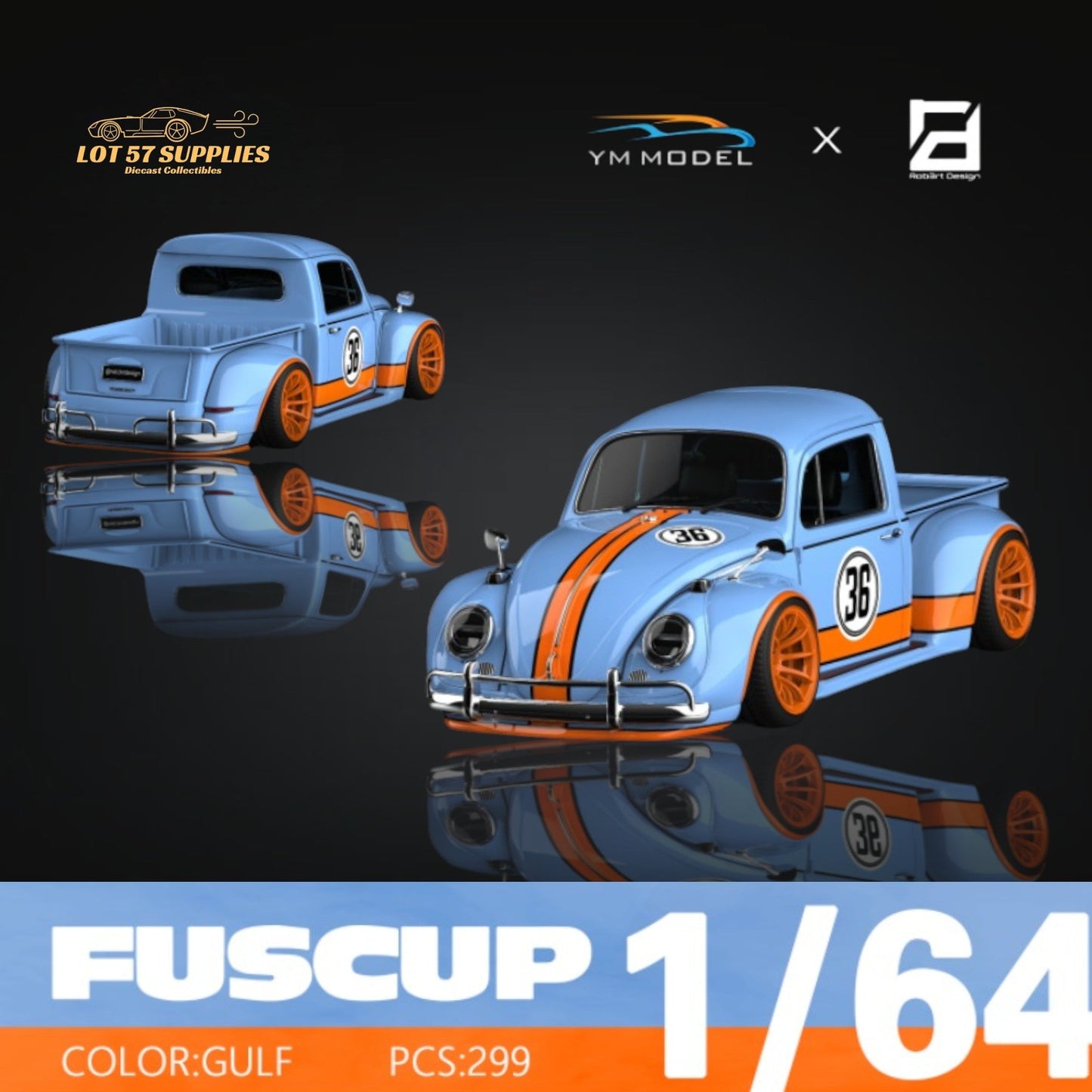 (Pre-Order) YM Model Volkswagen Beetle Pickup FUSCUP Gulf Livery 1:64