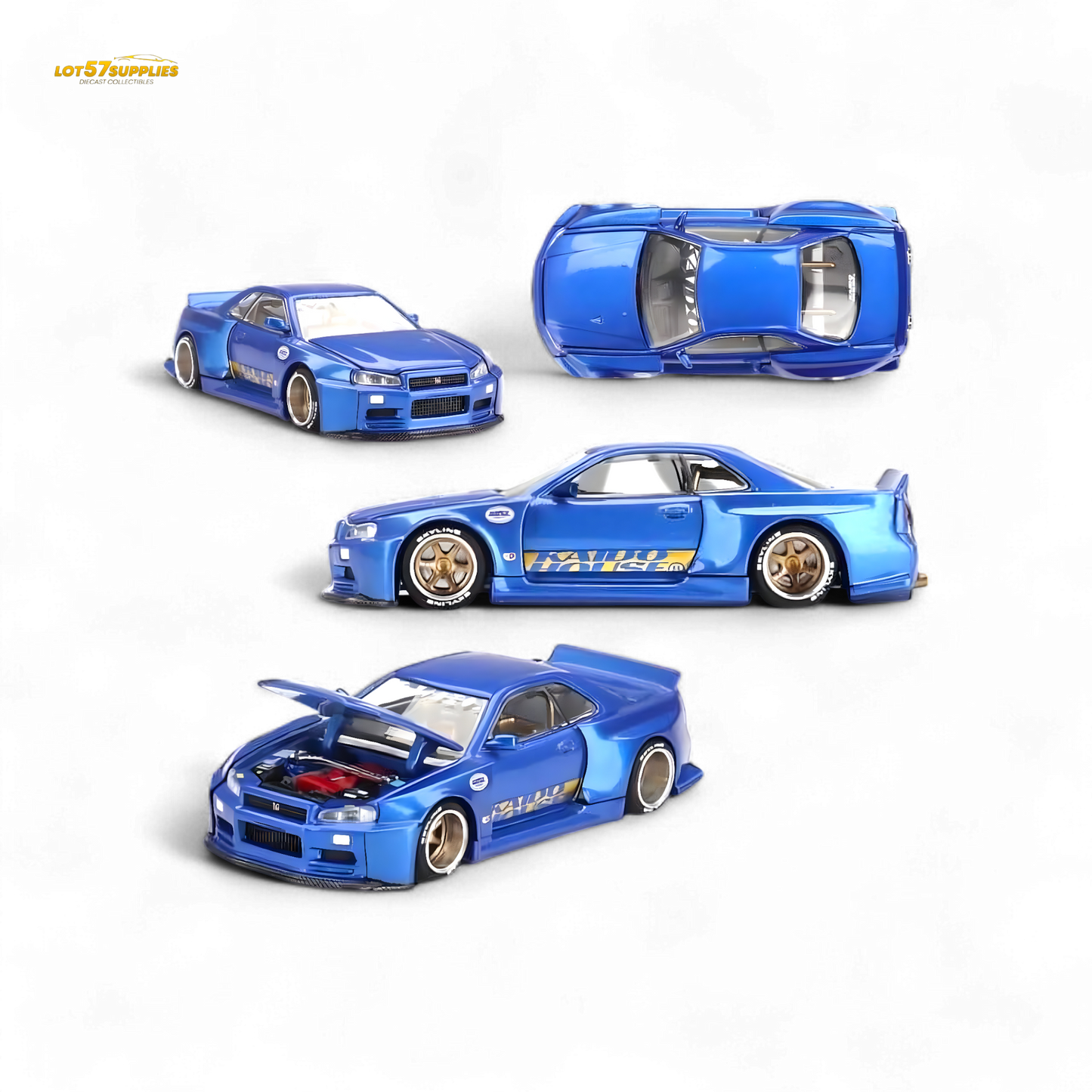 Mini GT x Kaido House Nissan Skyline GT-R R34 V2 Shinjuku Blue 1:64
