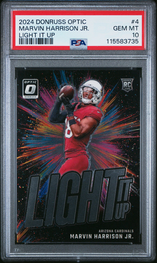 Graded 2024 Panini Donruss Optic Marvin Harrison Jr #4 Light It Up Rookie RC Football Card PSA 10 Gem Mint