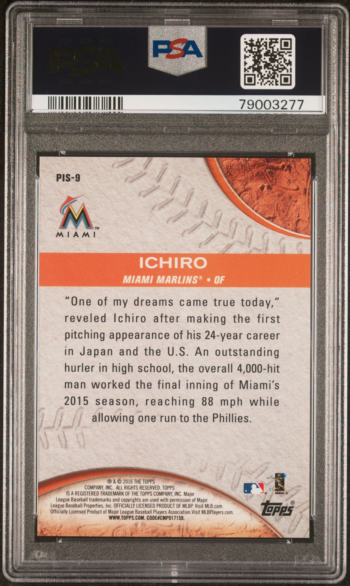 2016 TOPPS PRESSED INTO SERVICE ICHIRO #PIS9 - PSA 10