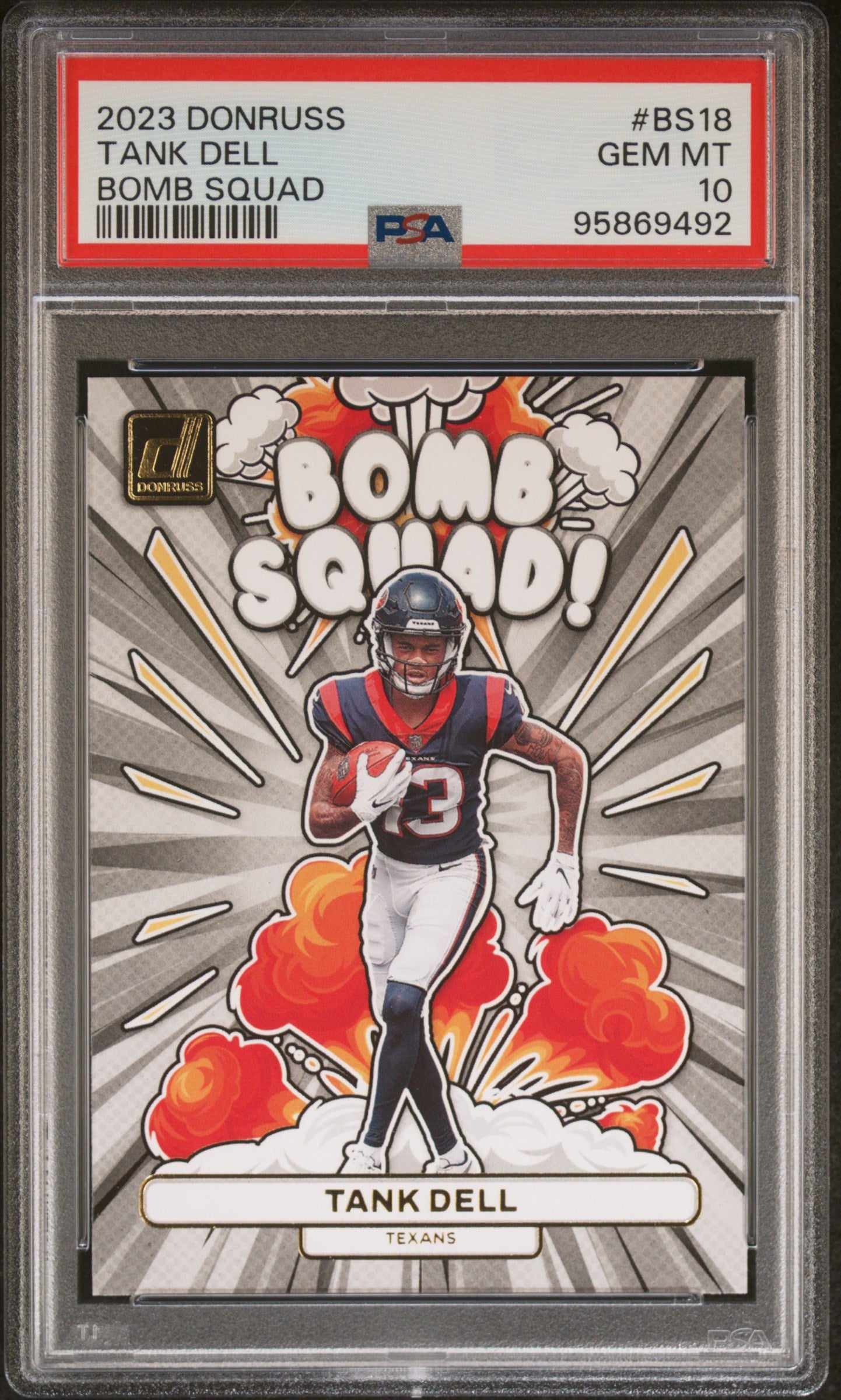 Graded 2023 Panini Donruss Tank Dell #BS18 Bomb Squad Rookie RC Football Card PSA 10 Gem Mint