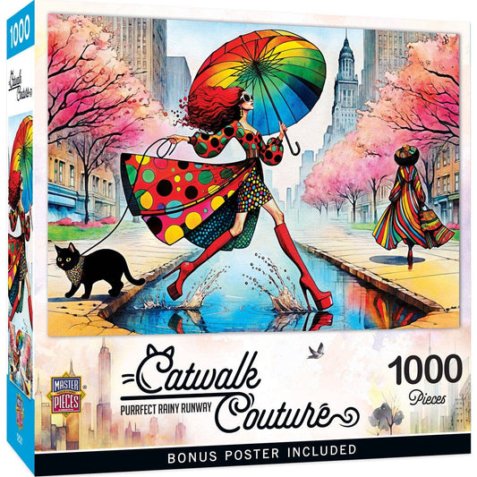 Catwalk Couture - Purrfect Rainy Runway 1000 Piece Jigsaw Puzzle by Masterpieces