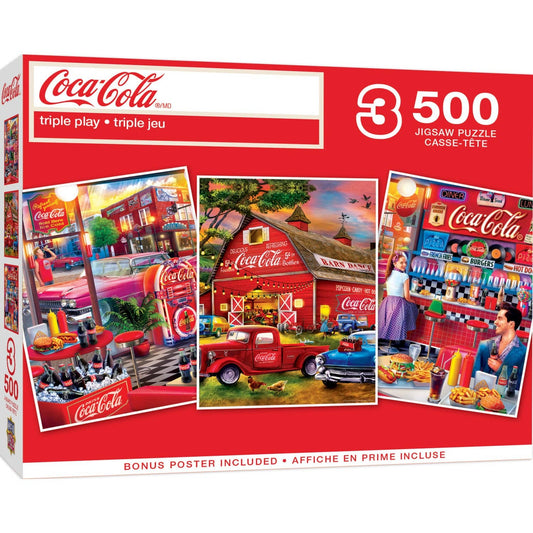 Coca-Cola - 500 Piece Jigsaw Puzzles 3 Pack by Masterpieces Puzzles