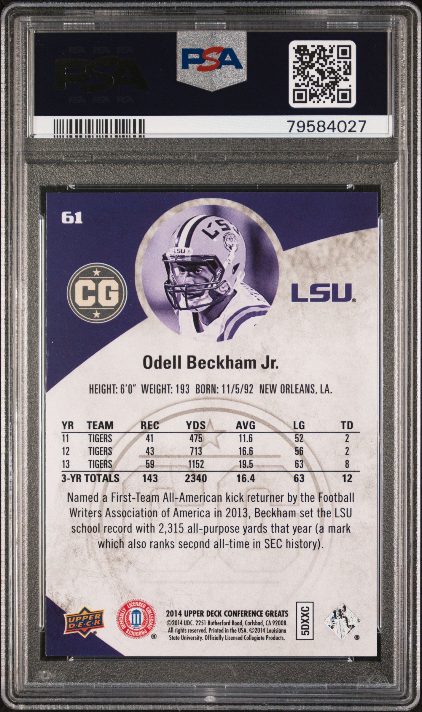 2014 UPPER DECK CONFERENCE GREATS ODELL BECKHAM JR.  #61 - PSA 10 ROOKIE CARD