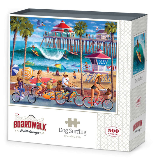 Dog Surfing 500 Piece Jigsaw Puzzle by Boardwalk Puzzle Company