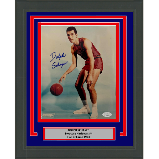 Framed Autographed/Signed Dolph Schayes Syracuse Nationals 8x10 Basketball Photo JSA COA