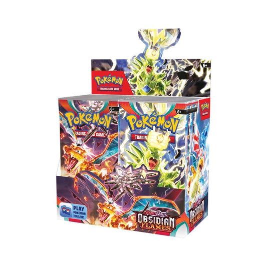 Caja de presentación de sobres con llamas de obsidiana escarlata y violeta (36 paquetes)
