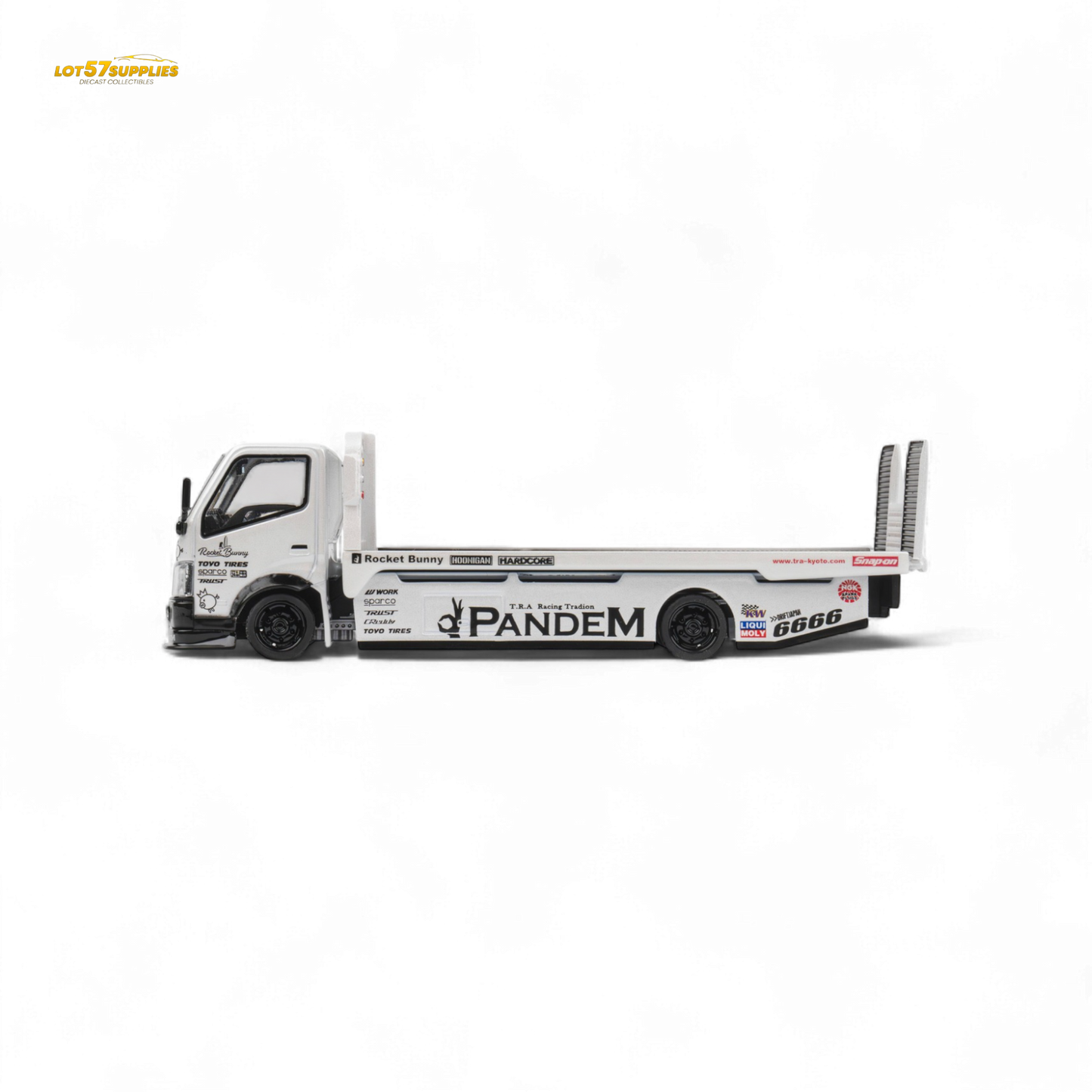 MicroTurbo Hino 300 Flat Bed Truck Pandem Rocket Bunny White 1:64