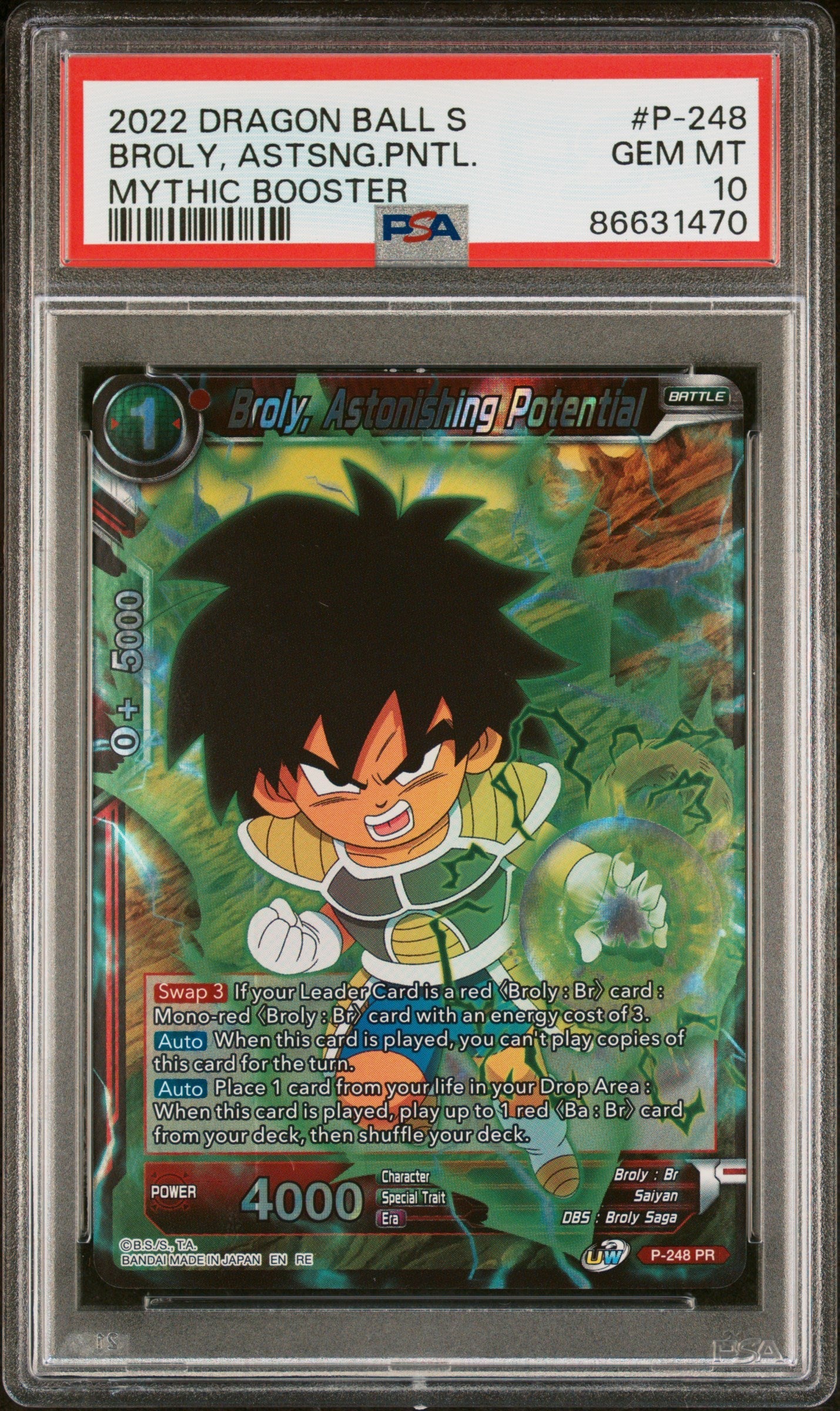 2022 DRAGON BALL SUPER MYTHIC BOOSTER BROLY, ASTSNG.PNTL. #P-248 - PSA 10