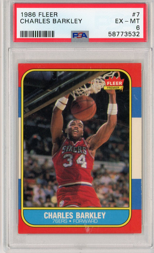 Graded 1986 Fleer Charles Barkley #7 Rookie RC Basketball Card PSA 6 EX-MT
