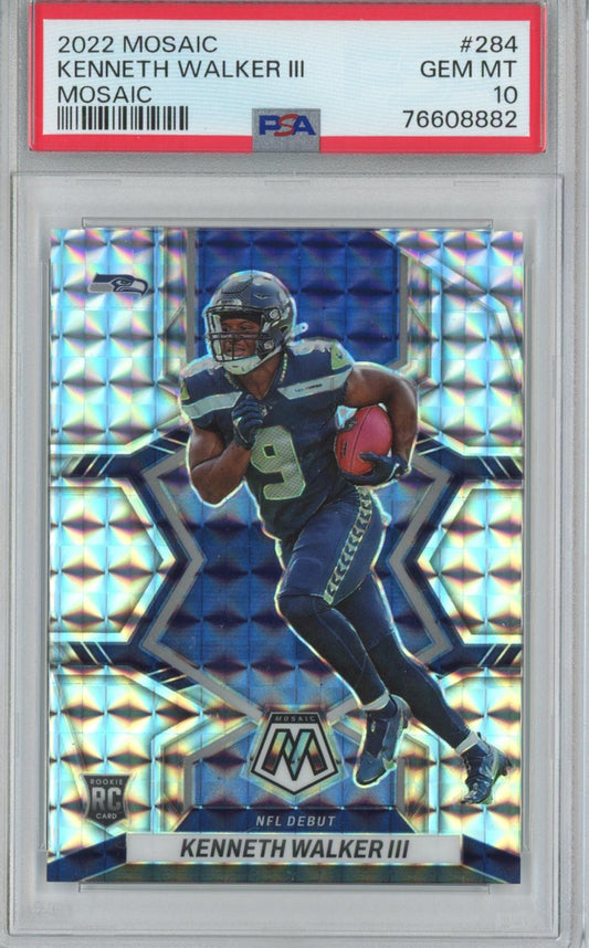 Graded 2022 Panini Mosaic Kenneth Walker III #284 Silver Rookie RC Football Card PSA 10 Gem Mint
