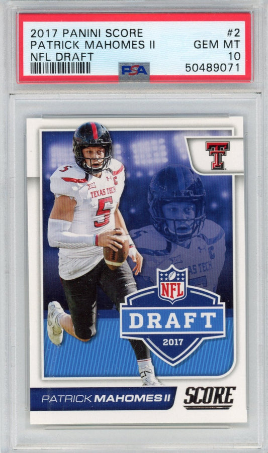 Graded 2017 Panini Score Patrick Mahomes II #2 NFL Draft Rookie RC Football Card PSA 10 Gem Mint