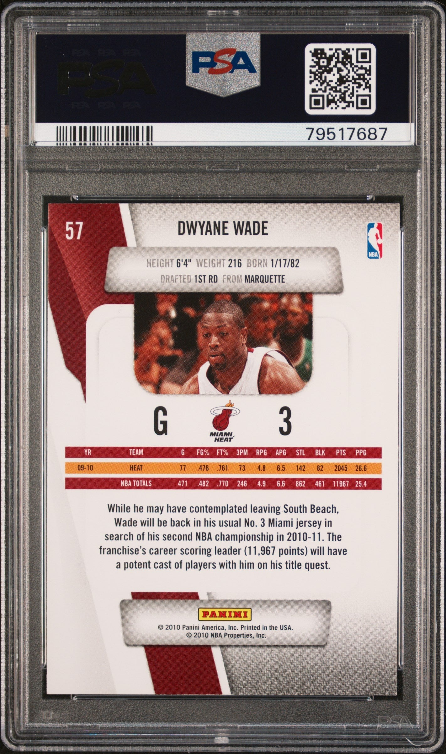 2010 PANINI PRESTIGE DWYANE WADE  #57 - PSA 10