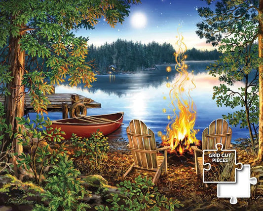 Majestic Lakeside Canoe 1000 Piece Wooden Jigsaw Puzzle by Springbok Puzzles - Serene Nature Adventure