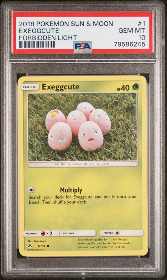 2018 POKEMON SUN & MOON FORBIDDEN LIGHT EXEGGCUTE #1 - PSA GEM MT 10