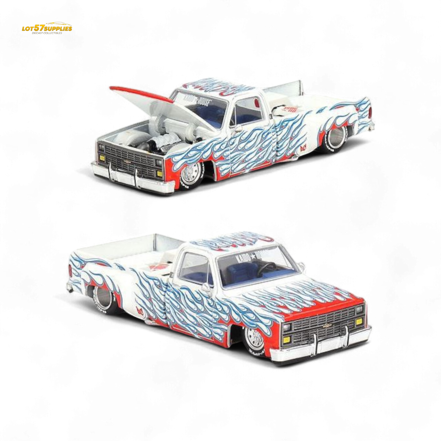 Mini GT x Kaido House Chevrolet Silverado Dually On Fire V2 1:64