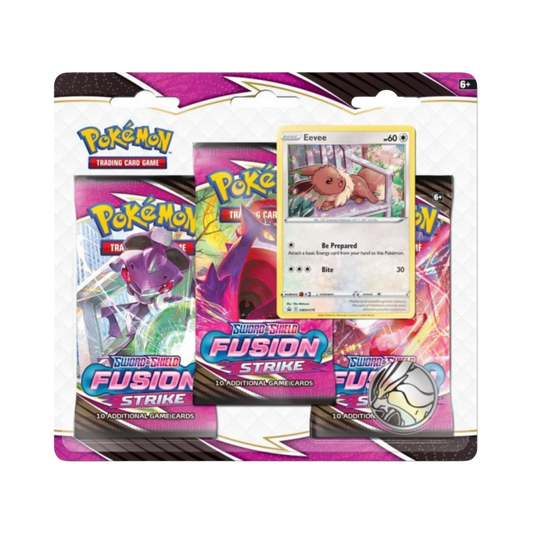 Pokémon TCG Sword & Shield Fusion Strike 3-Pack Blister featuring Eevee