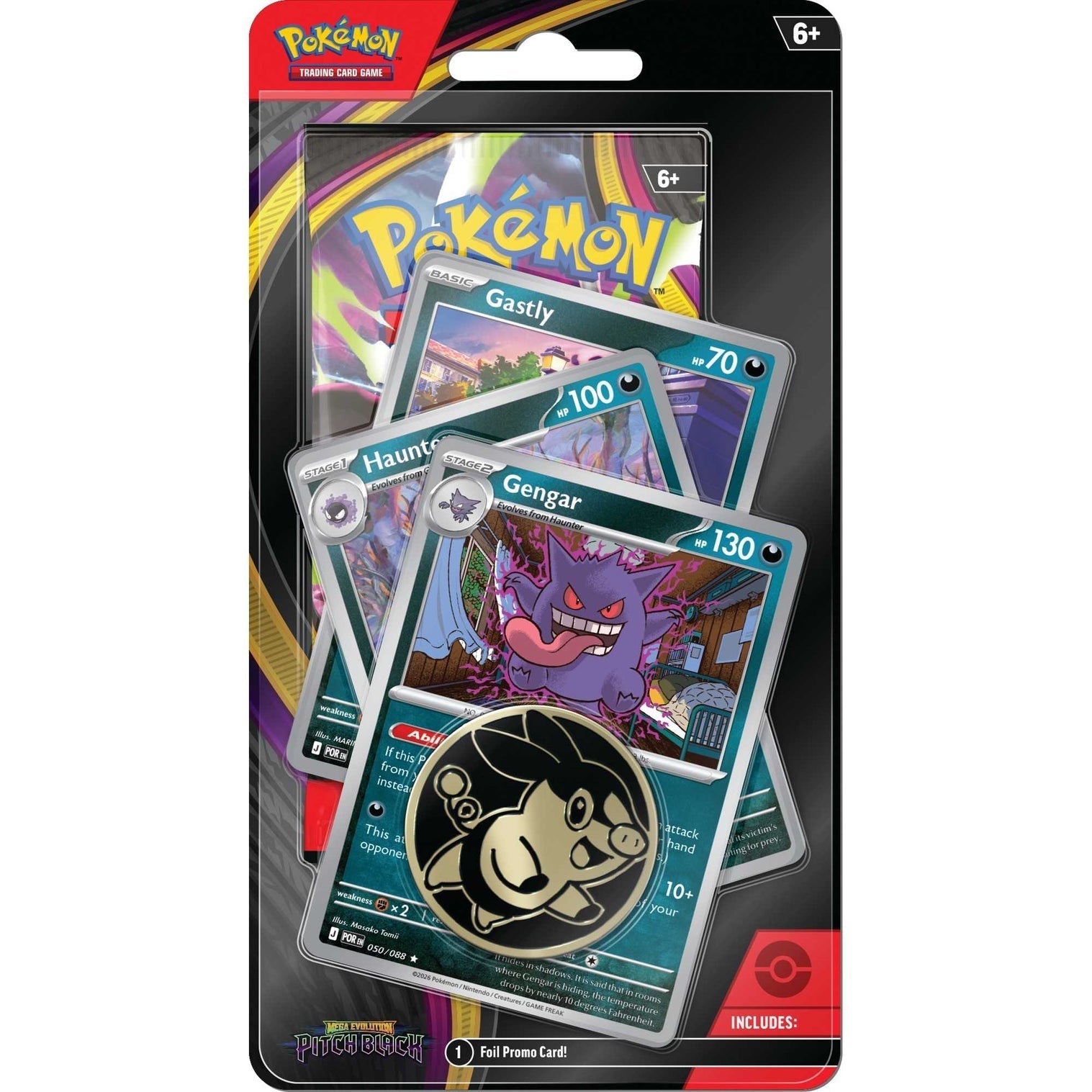 Pokémon TCG Mega Evolution Pitch Black Premium Checklane Blister with Gastly, Haunter and Gengar