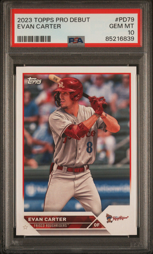 Graded 2023 Topps Pro Debut Evan Carter #PD79 Rookie RC Baseball Card PSA 10 Gem Mint