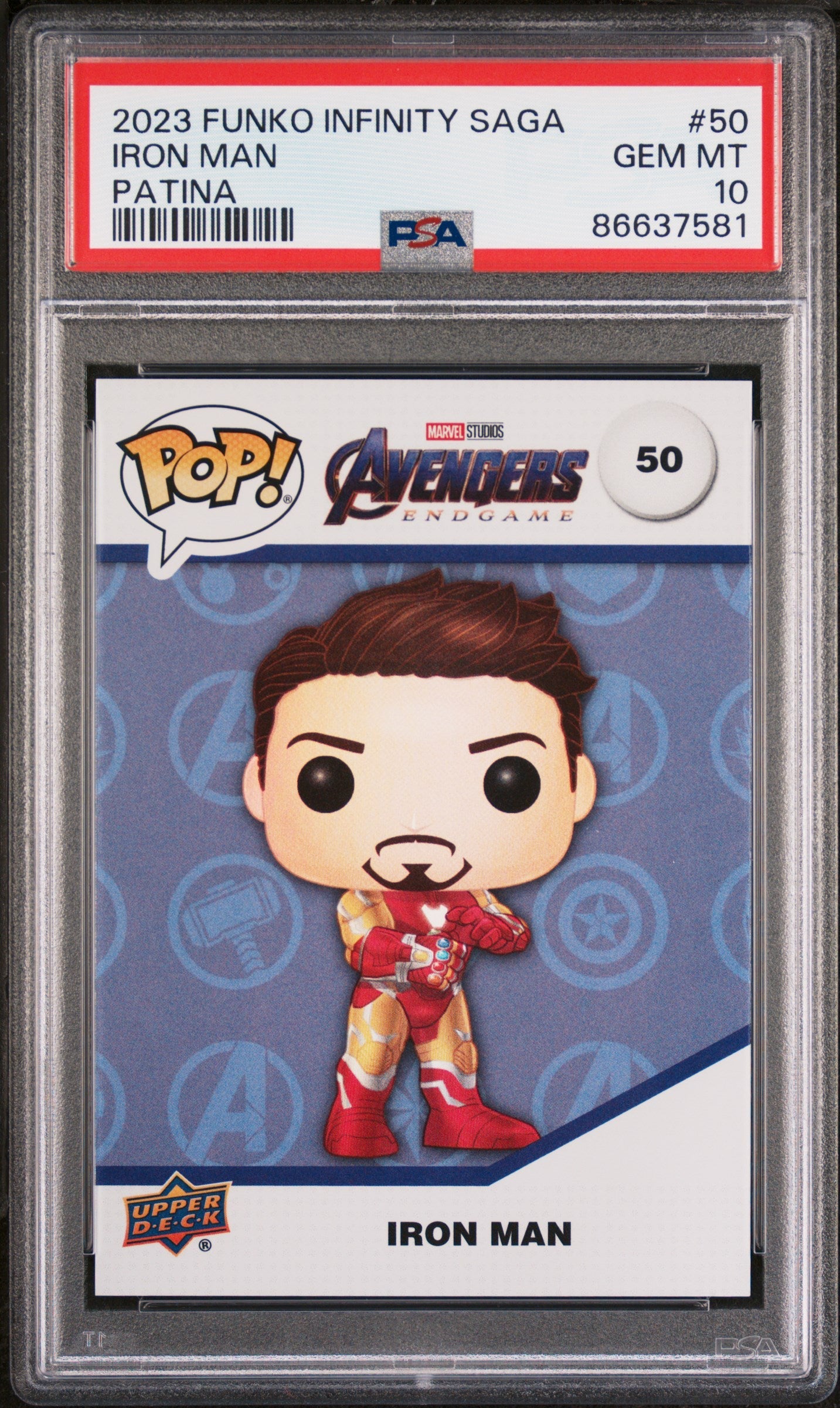 2023 UPPER DECK FUNKO POP MARVEL  IRON MAN PATINA #50  PSA 10