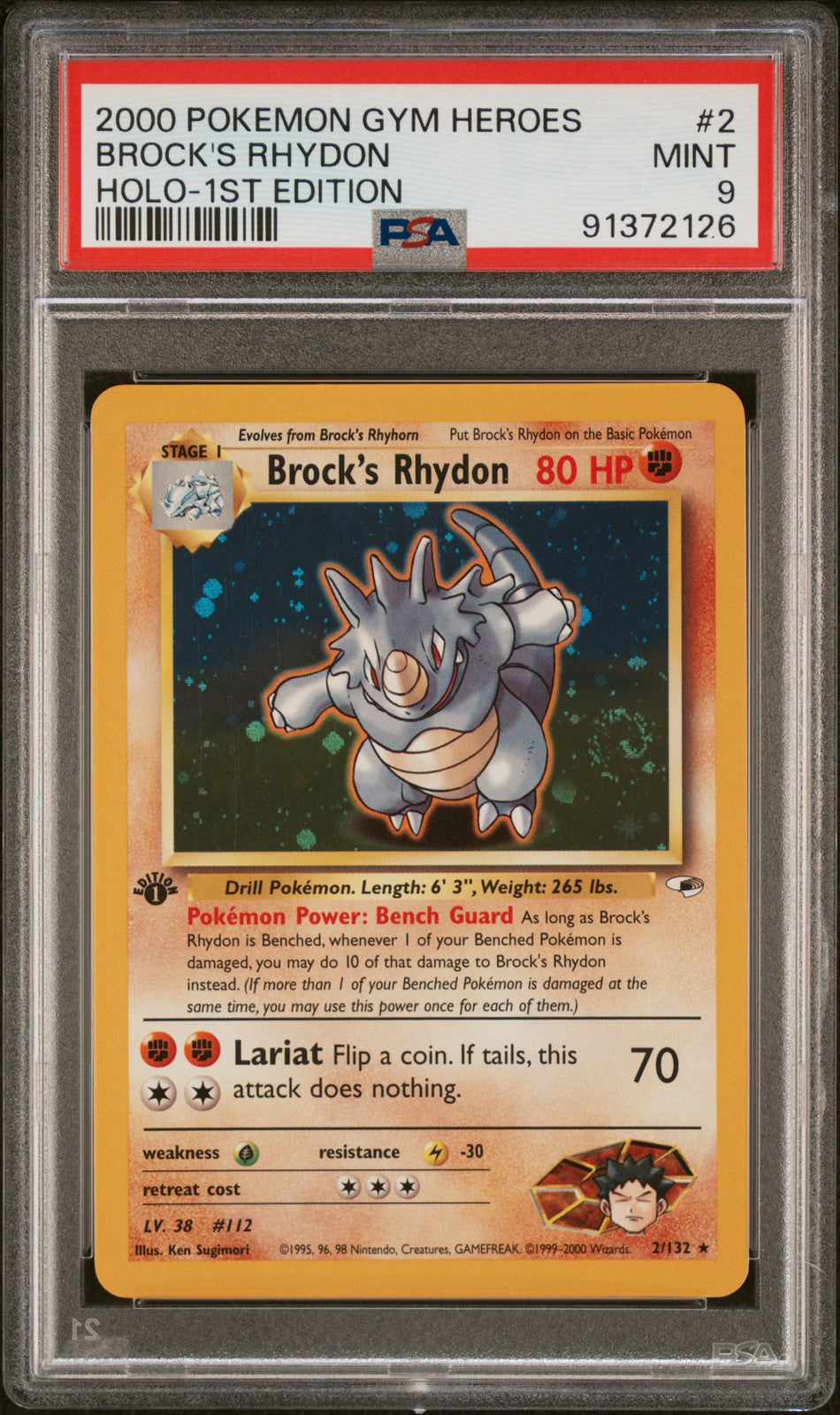 Brock'S Rhydon 2000 Pokemon Gym Heroes #2 Holo-1st Edition PSA 9