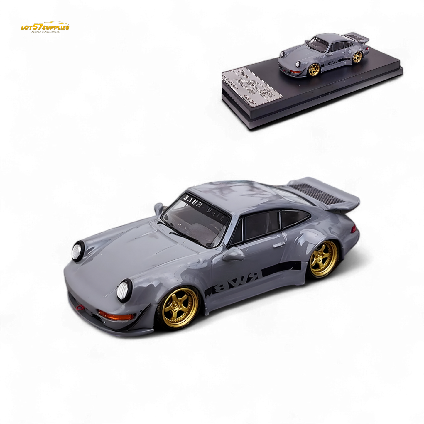 Flame Porsche 964 RWB Whale Tale Cement Gray 1:64