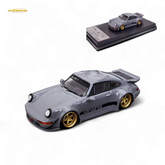 Flame Porsche 964 RWB Whale Tale Cement Gray 1:64