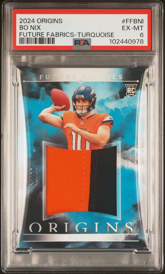 2024 Panini Origins Future Fabrics #FFBNI Bo Nix Future Fabrics-Turquoise PSA 6