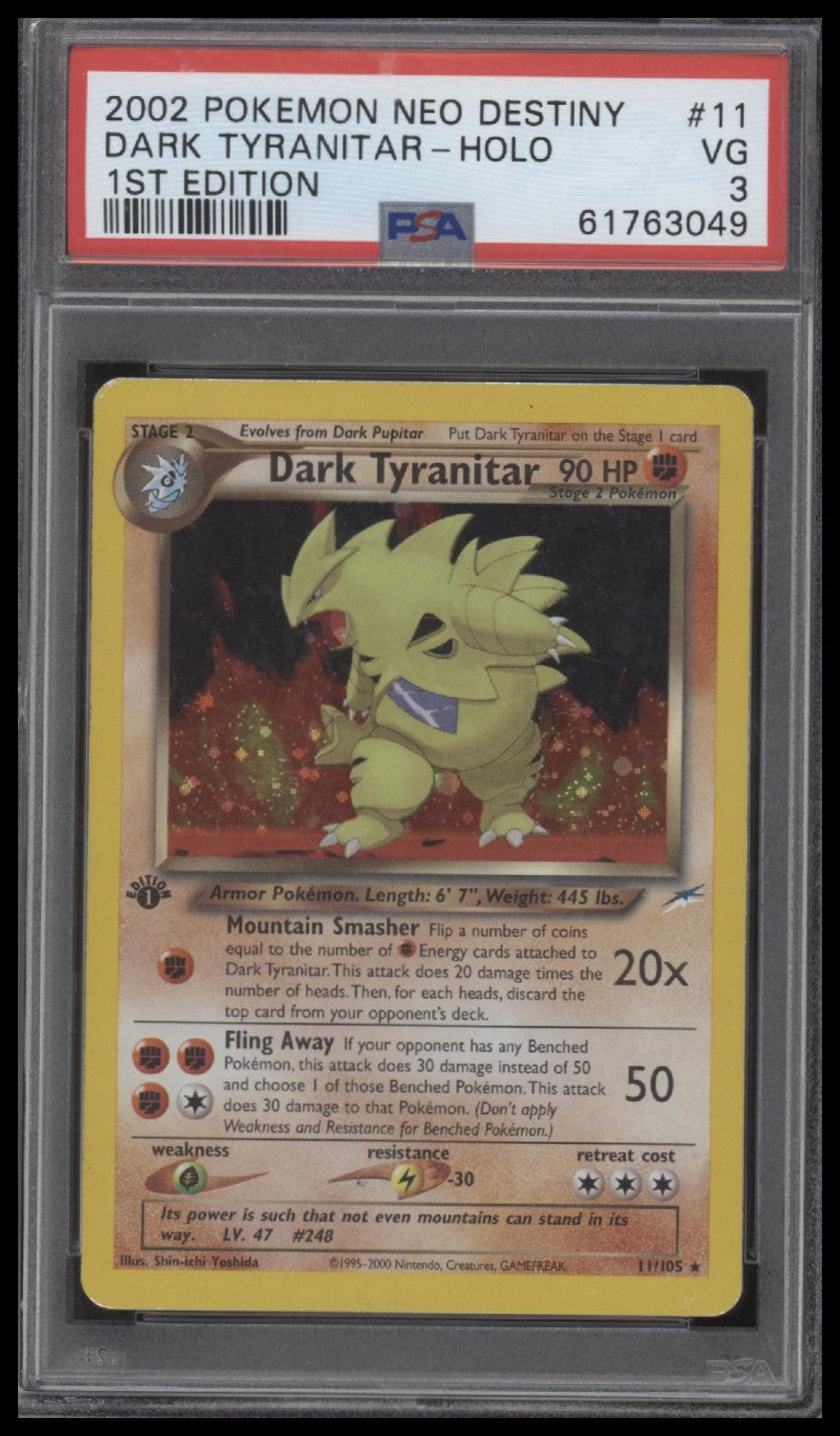 Dark Tyranitar-Holo 2002 Pokemon Neo Destiny #11 1st Edition PSA 3