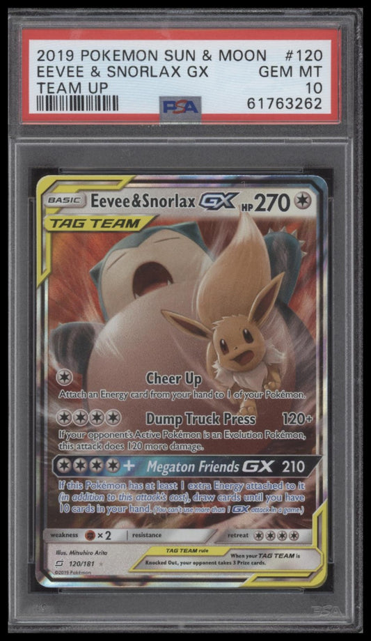 Eevee & Snorlax Gx 2019 Pokemon Sun & Moon Team Up #120 Team Up PSA 10