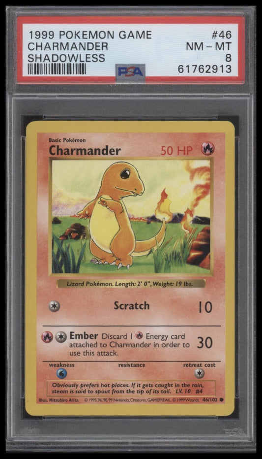 Charmander 1999 Pokemon Game #46 Shadowless PSA 8