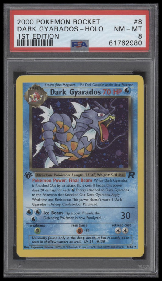 Dark Gyarados-Holo 2000 Pokemon Rocket #8 1st Edition PSA 8