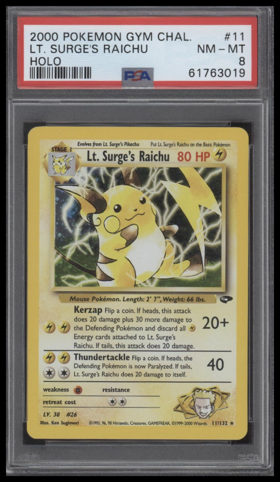 Lt. Surge'S Raichu 2000 Pokemon Gym Challenge #11 Holo PSA 8