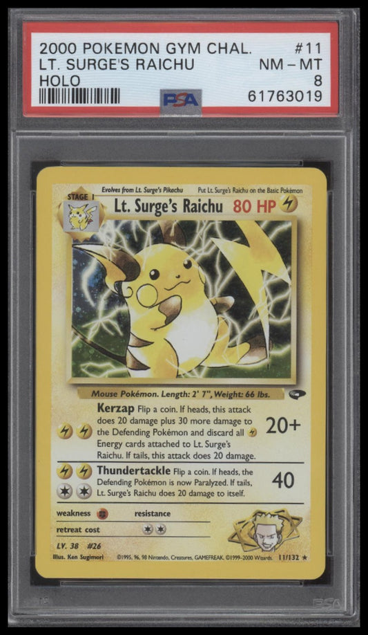 Lt. Surge'S Raichu 2000 Pokemon Gym Challenge #11 Holo PSA 8