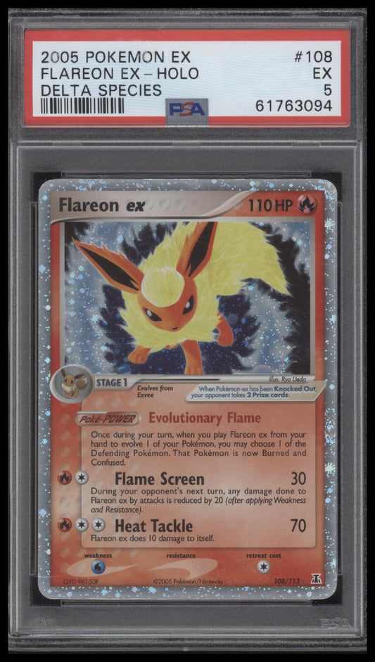 Flareon Ex-Holo 2005 Pokemon Ex Delta Species #108 Delta Species PSA 5