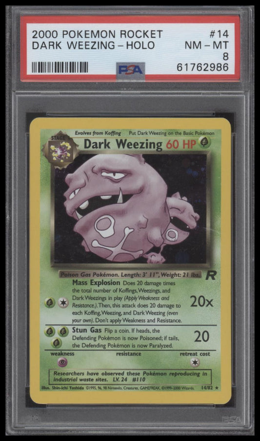 Dark Weezing-Holo 2000 Pokemon Rocket #14 PSA 8