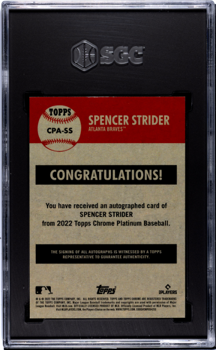 2022 Topps Chrome Platinum Anniversary #CPA-SS Spencer Strider Auto. SGC 9.5