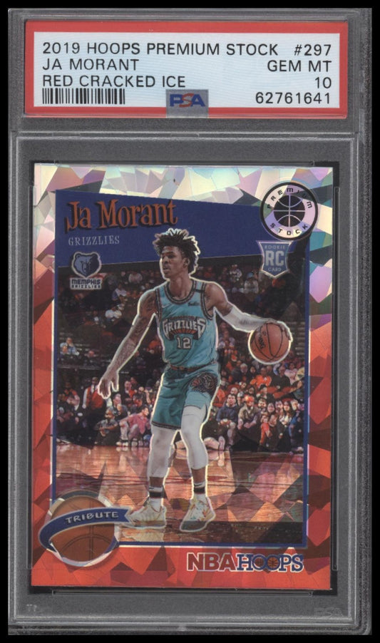 2019 Panini Hoops Premium Stock #297 Ja Morant Red Cracked Ice PSA 10
