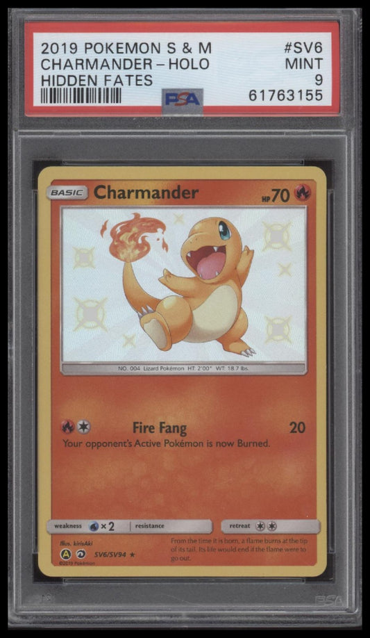 Charmander-Holo 2019 Pokemon Sun & Moon Hidden Fates #SV6 Hidden Fates PSA 9
