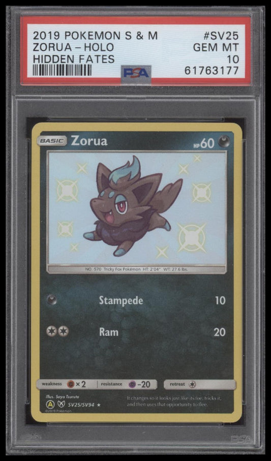 Zorua-Holo 2019 Pokemon Sun & Moon Hidden Fates #SV25 Hidden Fates PSA 10