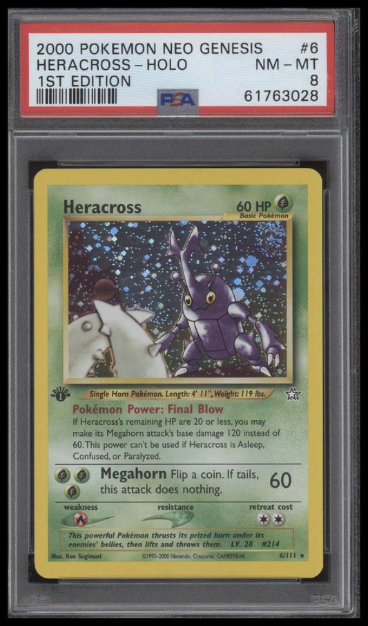 Heracross-Holo 2000 Pokemon Neo Genesis 1st Edition #6 1st Edition PSA 8